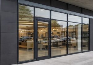 alüminyum doğrama vitrin sistemi mağaza cephe cam kapı uygulaması