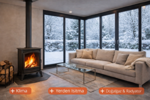 kış bahçesi içinde soba ile ısıtma sistemi