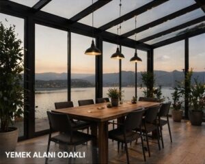 Maltepe modern cam kış bahçesi yemek alanı ve manzaralı tasarım