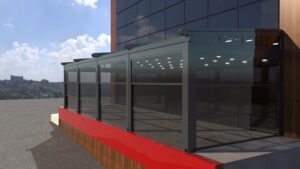 Antrasit alüminyum cam kış bahçesi ticari alan vitrin sistemi İstanbul