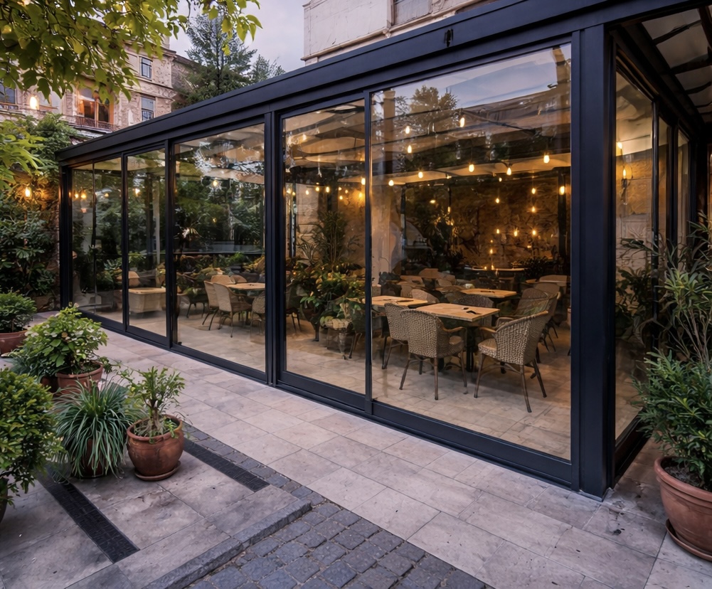 Taksim kış bahçesi cam sistemli modern kafe ve restoran kış bahçesi