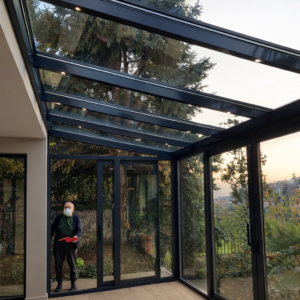 Tekirdağ kış bahçesi sistemleri siyah alüminyum cam tavan modern uygulama