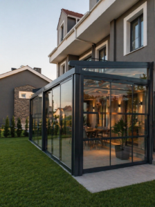 Atakum kış bahçesi sürgülü cam sistem modern villa uygulaması
