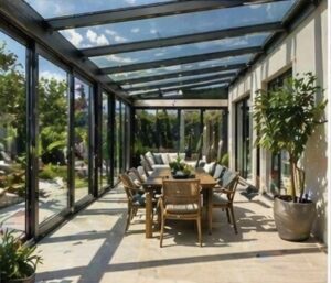 Erdek kış bahçesi cam tavanlı modern pergola sistemi