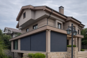 Villa dış cephe zip perde sistemi güneş ve rüzgar koruma uygulaması