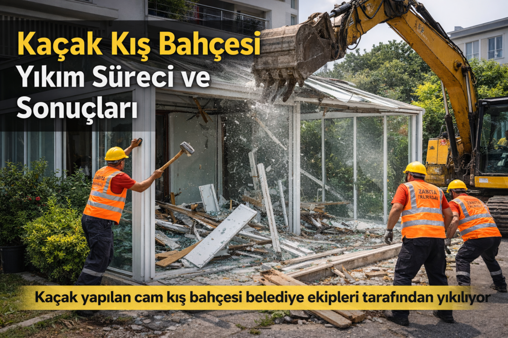 kaçak kış bahçesi yıkımı belediye ekipleri cam veranda yıkım işlemi