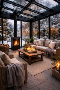 sobalı şömineli kış bahçesi cam sistem kapalı veranda odun sobası tasarımı