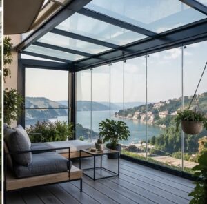 Havran cam tavan kış bahçesi alüminyum sistem manzaralı veranda