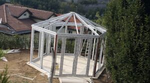 8gen yuvarlak kış bahçesi yapımı konstrüksiyon aşaması bahçede kurulum Nur Kış Bahçesi