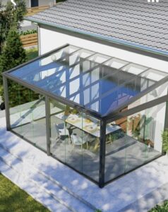 cam tavanlı modern kış bahçesi sistemi alüminyum profil kış bahçesi örneği