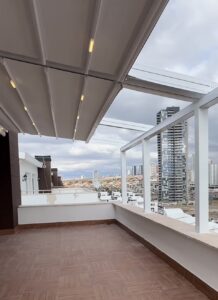 açılır tente teras kapama cam sistem modern kış bahçesi