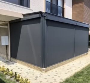 Köşe kış bahçesi cephe zip perde sistemi rüzgar ve güneş koruma