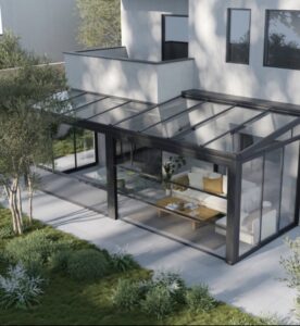 Samsun kış bahçesi modern cam tavanlı alüminyum sistem geniş veranda uygulaması