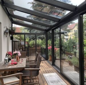 Çanakkale Ayvacık kış bahçesi teras cam kapama açılır tavan pergola sistem