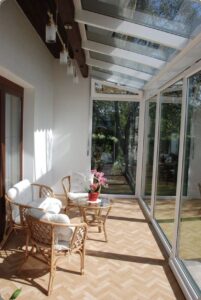 Gökçeada veranda kapama cam kış bahçesi cam tavanlı modern kış bahçesi
