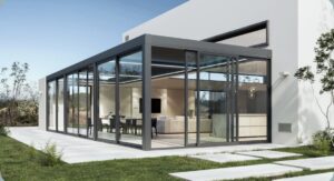 Karaisalı kış bahçesi cam kapama modern villa sistemi