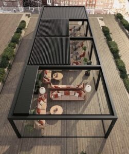 Modern motorlu pergola sistemli açılır kapanır kış bahçesi