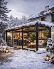 yalova kış bahçesi modern cam sistem kar manzaralı