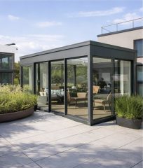 modern düz tavan kış bahçesi modeli cam ve alüminyum sistem villa bahçe